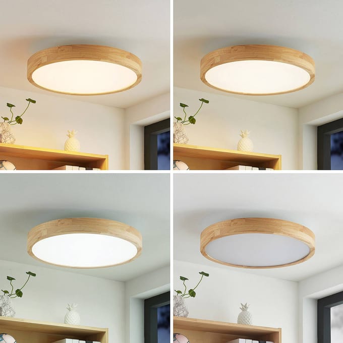 Lindby LED plafondlamp Lanira, Ø 50 cm, hout, afstandsbediening, CCT