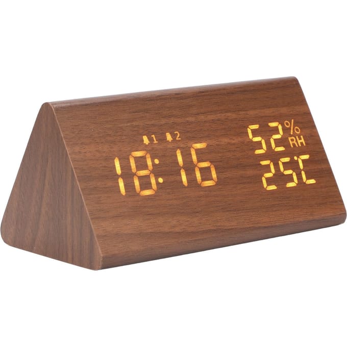 LED Digitale Wekker Multifunctionele Houten Klok met Spraakbesturing Luchtvochtigheid Temperatuur Week Tijd brown