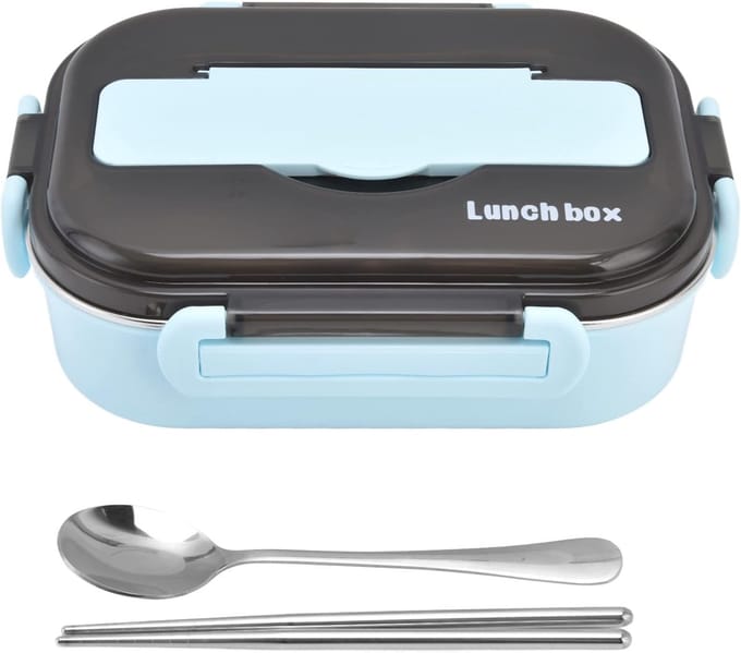 Geïsoleerde Voedselcontainer - Thermos Bento Box - Lunch Opslag - Draagbaar Met Roosters - 1 Liter - Blauw