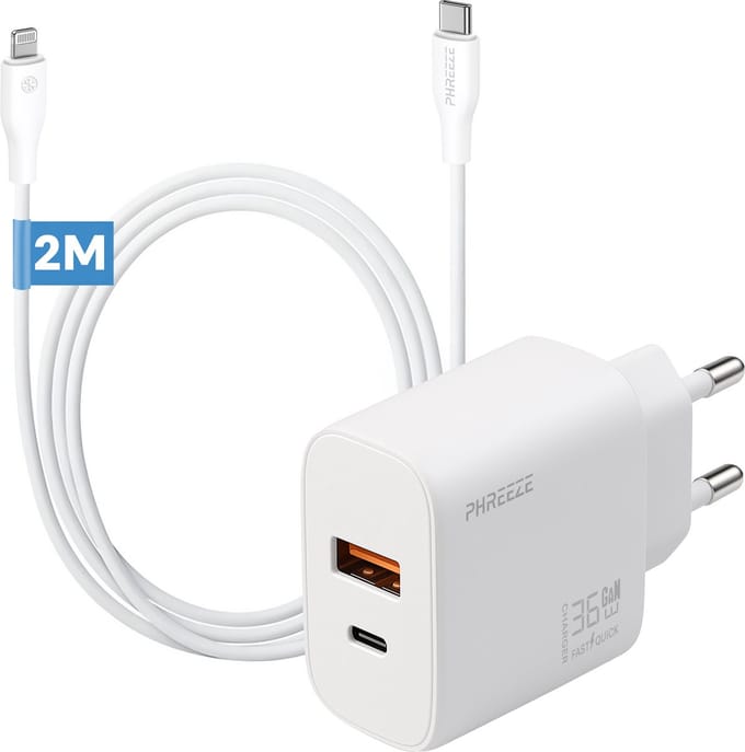Snellader geschikt voor iPhone en iPad met Lightning - 35w power adapter met usb C kabel 2m