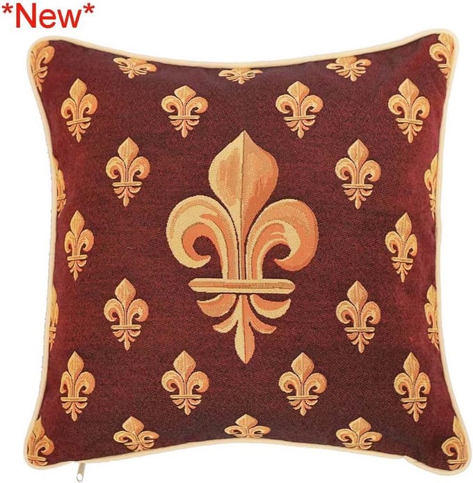 Kussenhoes - Gobelinstof - Fleur de Lis - Rode ondergrond