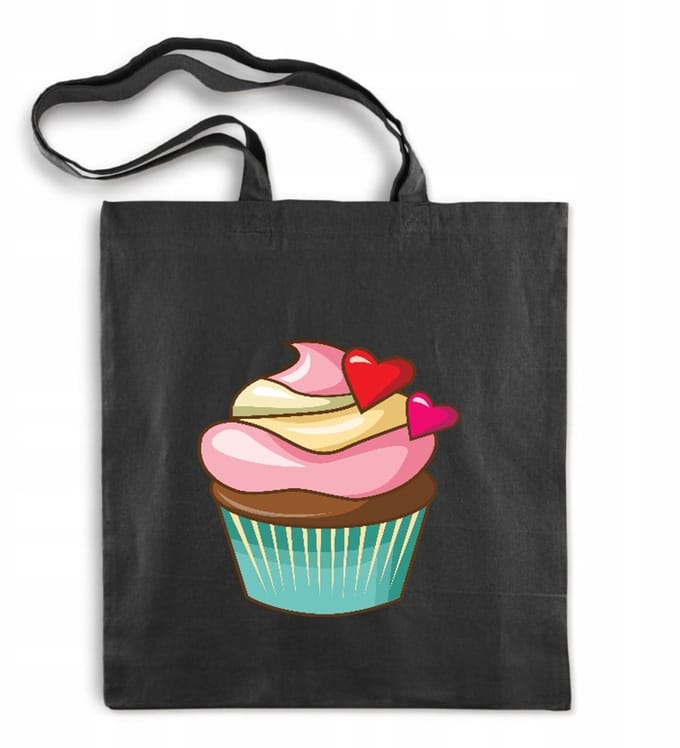 Zwarte katoenen boodschappentas met muffinvorm 38x40cm