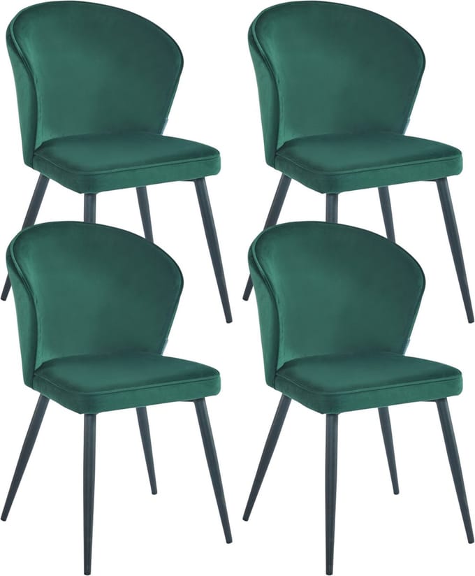 Colenis® - Curve Eetkamerstoel - Set Van 4 - Groen - Velvet - Zwarte Poten