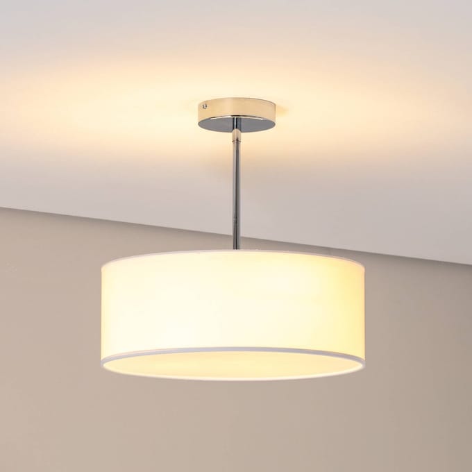 Argon Plafondlamp Oja, wit/chroom, textiel, Ø 40 cm