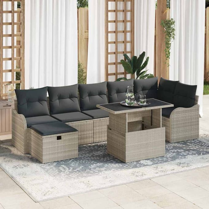 vidaXL - Tuinbank - Set - 8 - st - Lichtgrijs - Poly - rattan