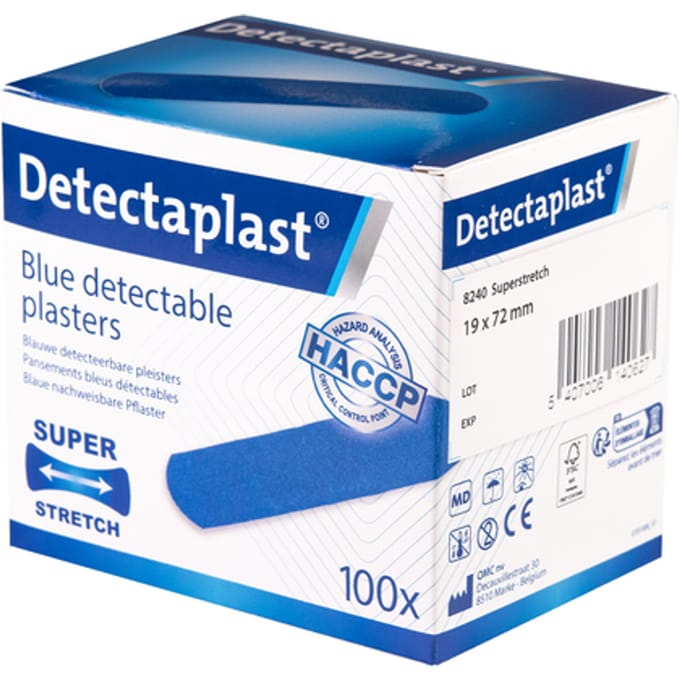 Elastische blauwe textielpleister Detectaplast 19x72mm 100 stuks