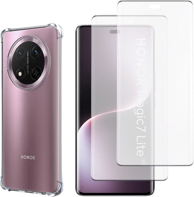 Hoesje geschikt voor Honor Magic 7 Lite 5G backcover siliconen Transparant en 2 stuks Screenprotector Gehard Glas