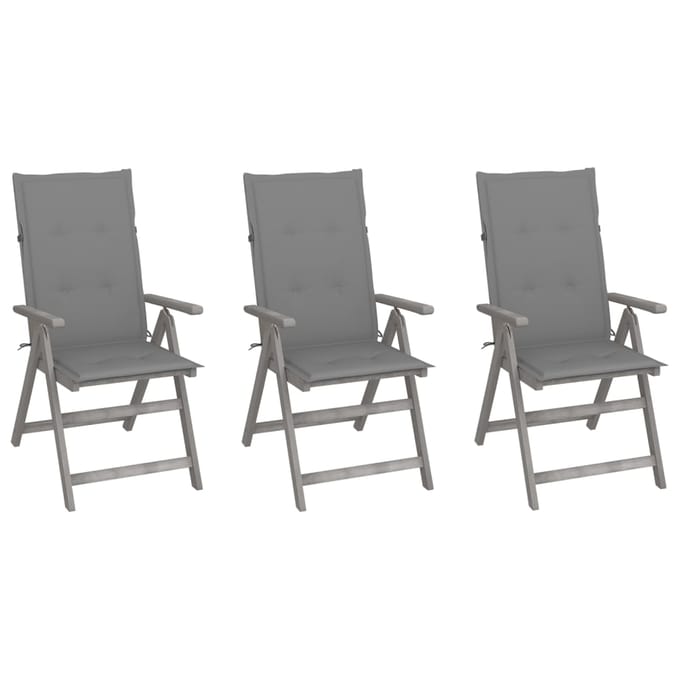vidaXL - Tuinstoelen - 3 - st - verstelbaar - met - kussens - massief - acaciahout
