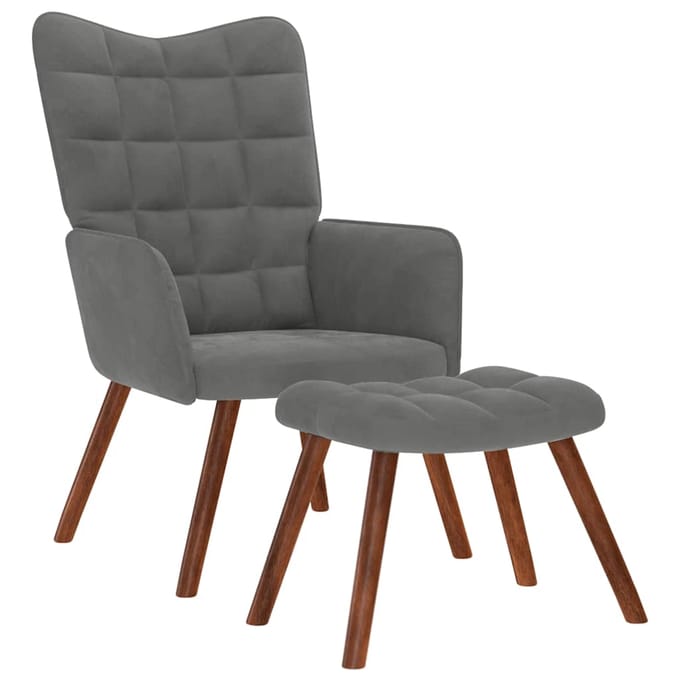 vidaXL - Relaxstoel - met - kruk - donkergrijs - fluweel