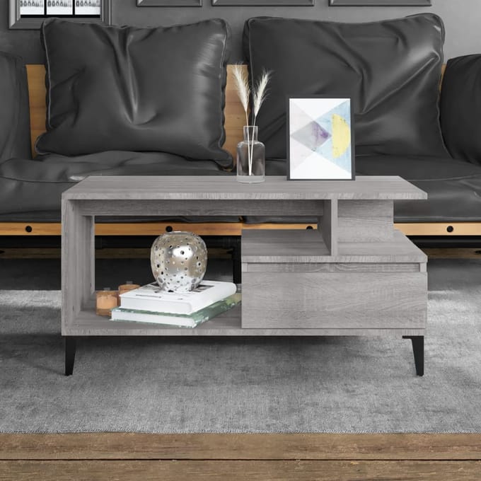 vidaXL - Salontafel - 90x49x45 - cm - bewerkt - hout - grijs - sonoma