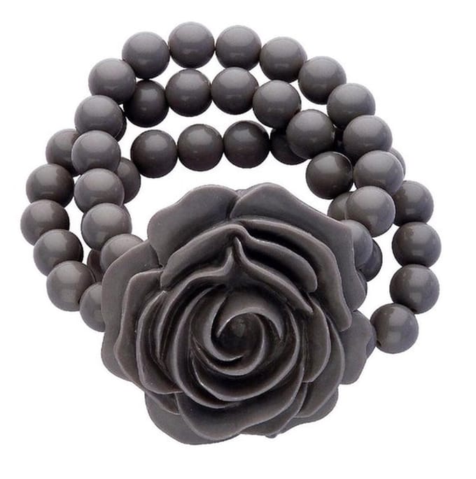 Behave - elastische armband - grijs met bloemaccent - romantisch chic