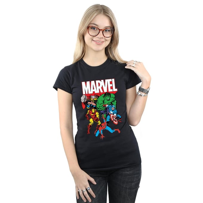 Marvel Dames/Dames Hero Group Katoenen T-Shirt (Zwart)