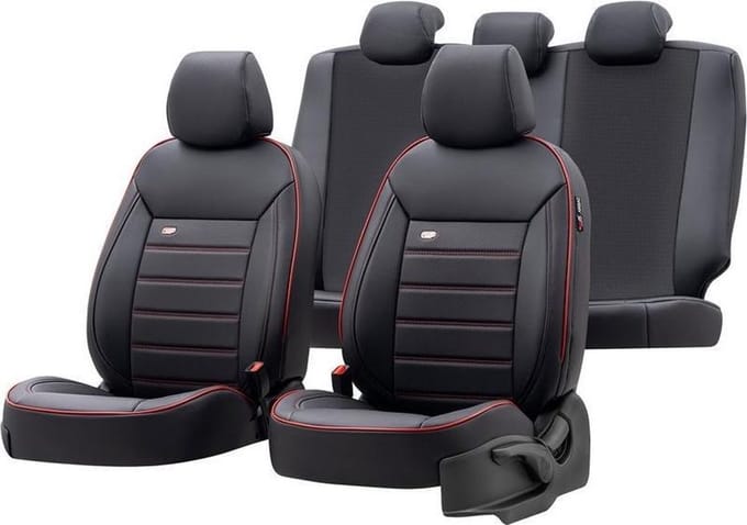 Otom Stoelhoezenset Premium Kunstleder /textiel Zwart/rood 11-delig