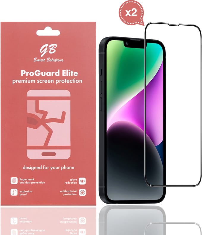 GB ProGuard Elite Screenprotector voor iPhone 13 Pro Max - 14 Plus - 2 stuks – Gehard Glas – Volledige Dekking – Krasbestendig & Schokabsorberend