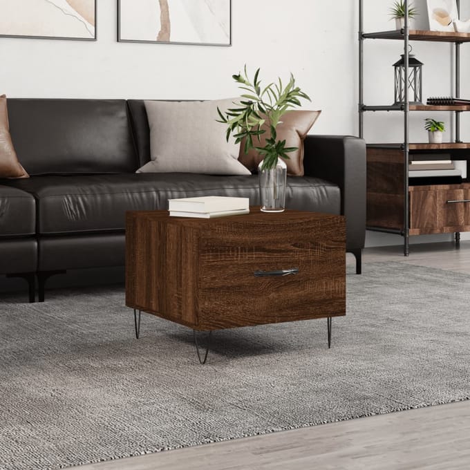vidaXL - Salontafel - 50x50x40 - cm - bewerkt - hout - bruin - eikenkleur