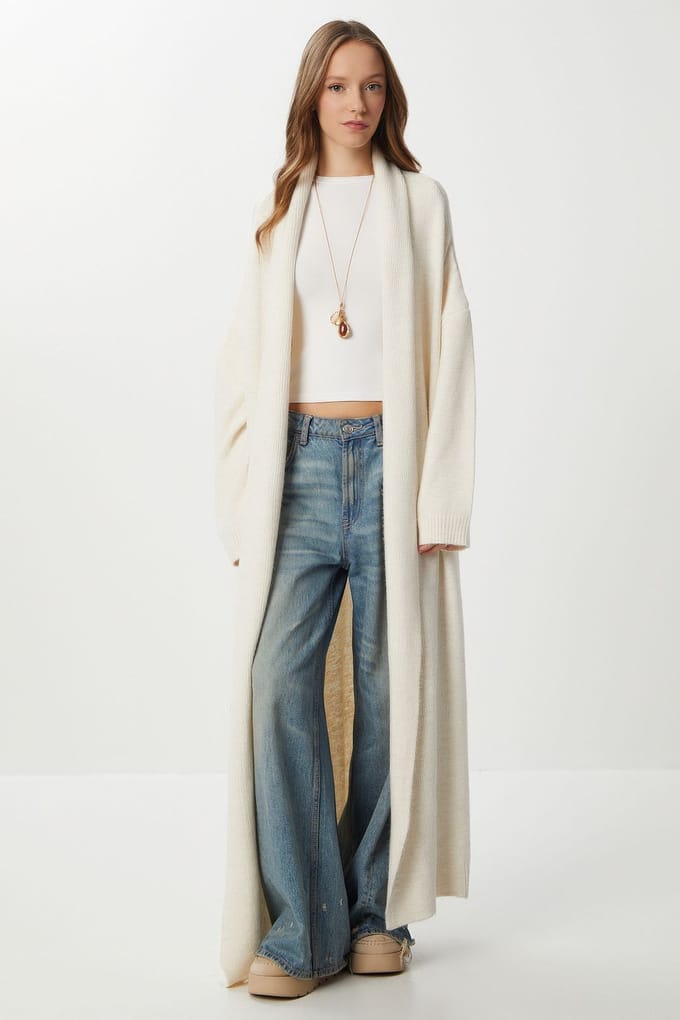 Oversized Open Collar Lange Gebreide Cardigan
