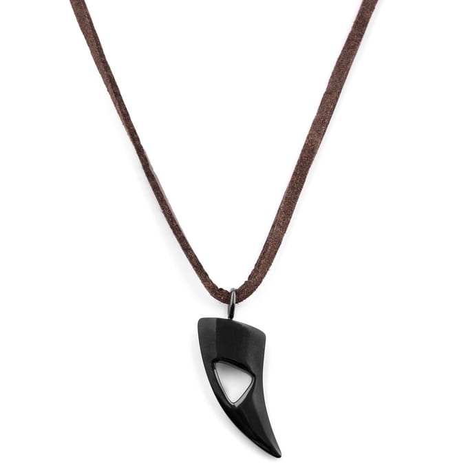 Zwarte Leren Iconic Ketting met Hanger met Uitsparing