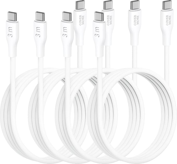 Usb C kabel 3 meter - Usb C naar usb C - 4 stuks - Voordeelpak - Lang - Wit