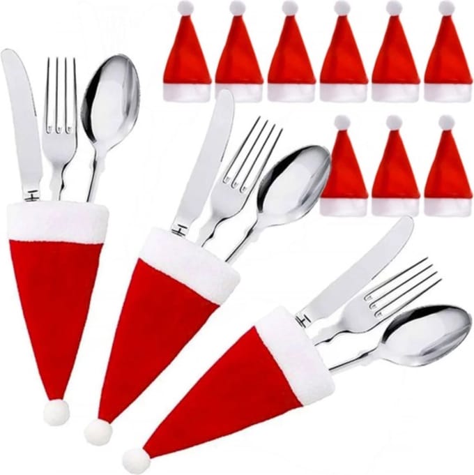 Ruhhy Kerstmuts Bestekzakjes - Set van 12 voor een Feestelijke Kersttafel