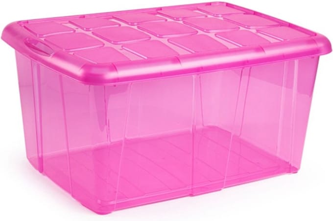 Plasticforte opslagbak organizers met deksel - transparant/roze - 60 liter - kunststof
