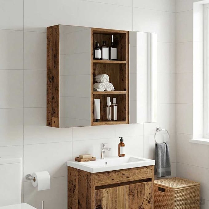 vidaXL - Badkamer - wandkast - Oudhout - 30 - x - 16 - x - 62,5 - cm - Geconstrueerd - hout