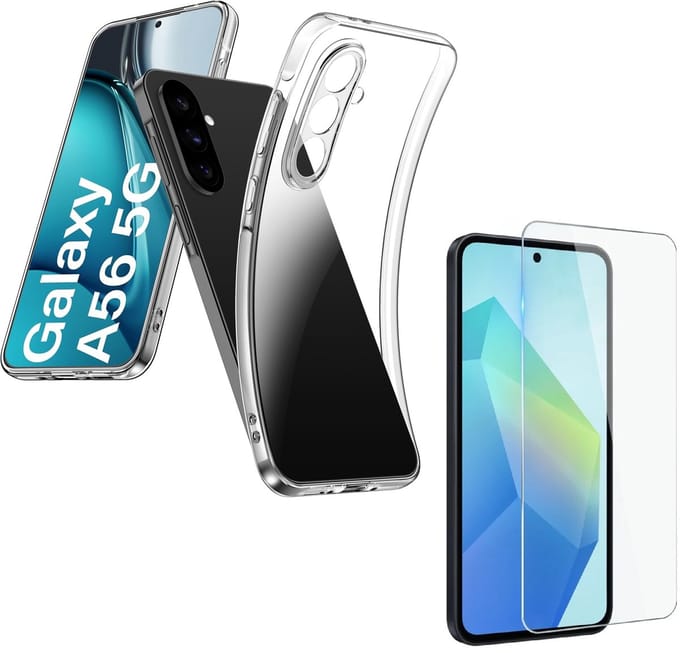 Silicone hoesje transparant met 2 Pack Tempered glas Screen Protector Geschikt voor: Samsung Galaxy A56