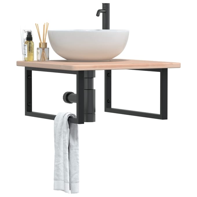 vidaXL - Badkamer - wandschap - staal - en - massief - eikenhout