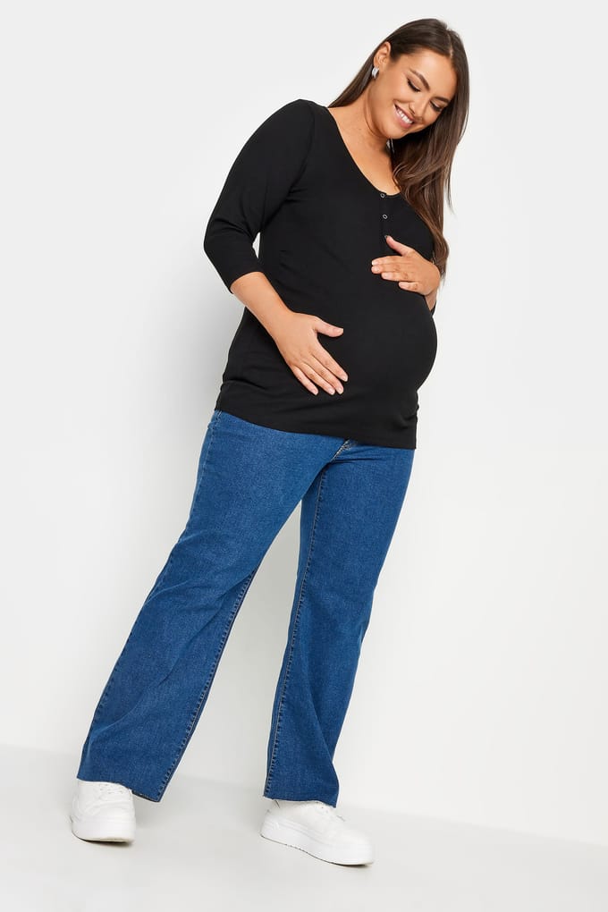 Bump It Up Maternity Geribbelde Top Met Drukknopen In Zwart Size 48