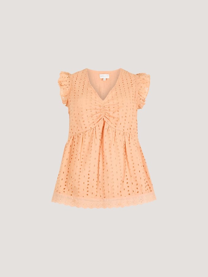 Cotton Broderie Ruffle Shoulder Top