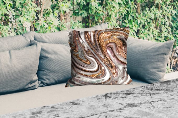 Buitenkussen Weerbestendig - Marmerlook - Goud - Glitter - Luxe - Marmer - Wit - 50x50 cm