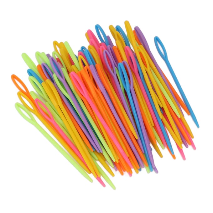 100 stuks Plastic naalden met groot oog Heldere kleuren Plastic garennaalden Groot oog Draagbaar Plastic orange