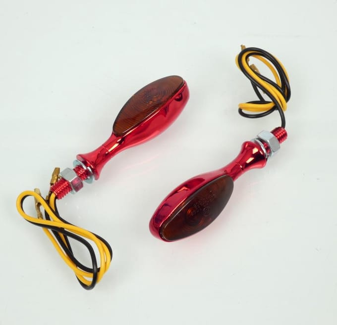 Mini-knipperlicht Vicma LED 12V aluminium verchroomd rood ovaal voor motor Nieuw
