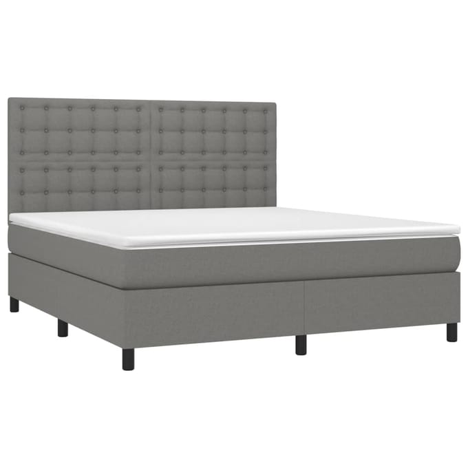 vidaXL - Boxspring - met - matras - en - LED - stof - donkergrijs - 180x200 - cm