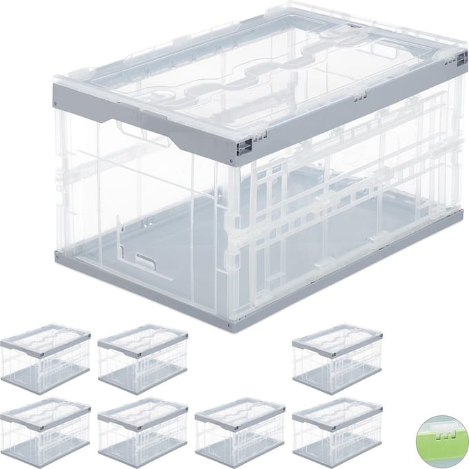 8x vouwkrat professioneel - transparant - boodschappenkrat - stapelbaar - 60 L
