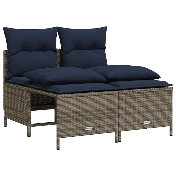 vidaXL - 4-delige - tuinbankset - met - kussens, - grijs - polyrotan