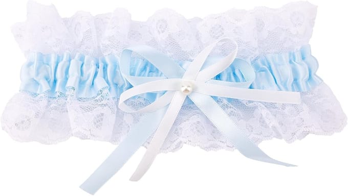 Bruids Kousenband - Bruidsaccessoire Been - Bruiloft Decoratie - Elastisch Kant Design - 19x8.5 cm - Lichtblauw