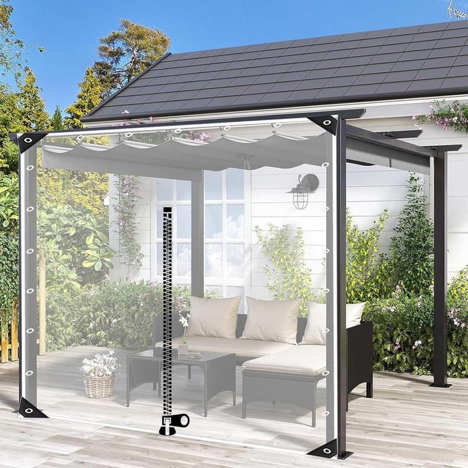 Waterdicht Transparant PVC Zeilgordijn met Rits en Ringen voor Buiten