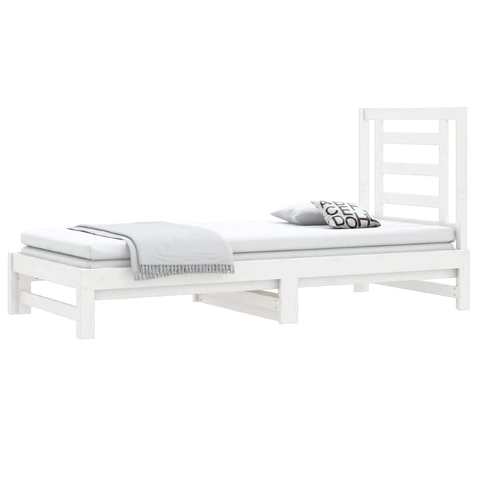 vidaXL - Slaapbank - uitschuifbaar - massief - grenenhout - wit - 2x(90x200) - cm