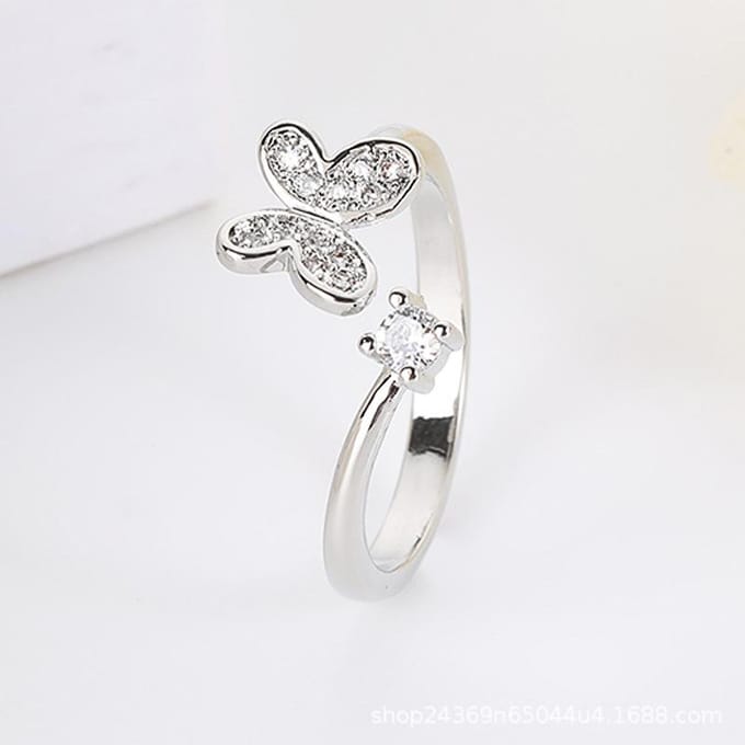 Vlinderring, modieuze Koreaanse creatieve ring, verstelbare maat, trendy design met zirkonium, open damesring gray