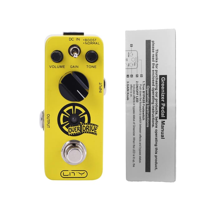 Lity Overdrive Gitaarpedaal Overdrive Mini Pedaal met 2 Modi van NORMAAL/BOOST Geluid van Buizen geel