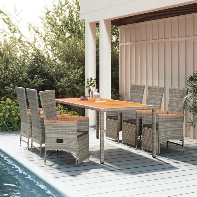 vidaXL - 7-delige - Tuinset - met - kussens - poly - rattan - grijs