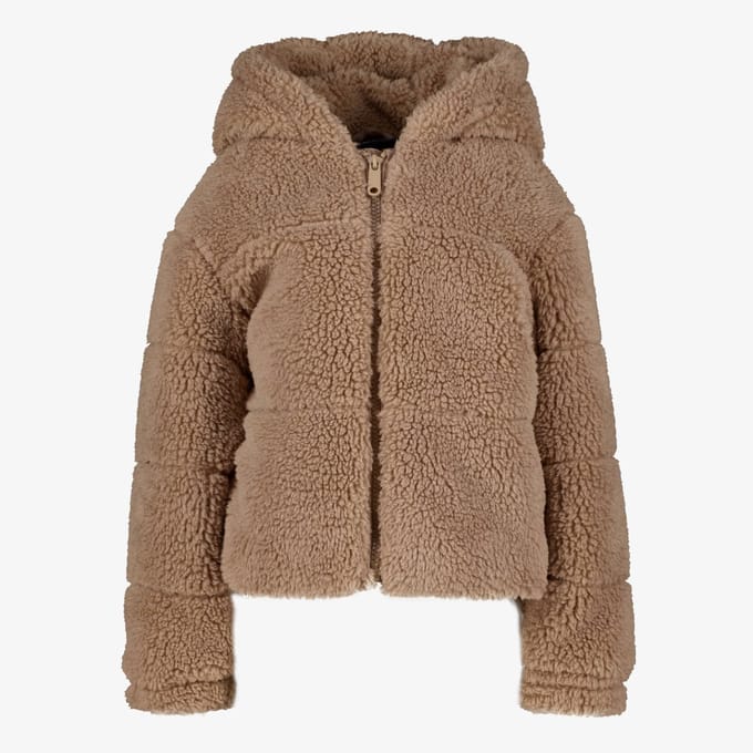 TwoDay meisjes teddy jas met capuchon lichtbruin - Maat 98
