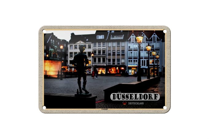 Blechschild Städte Düsseldorf Carlstadt Skulptur 18x12cm Dekoration