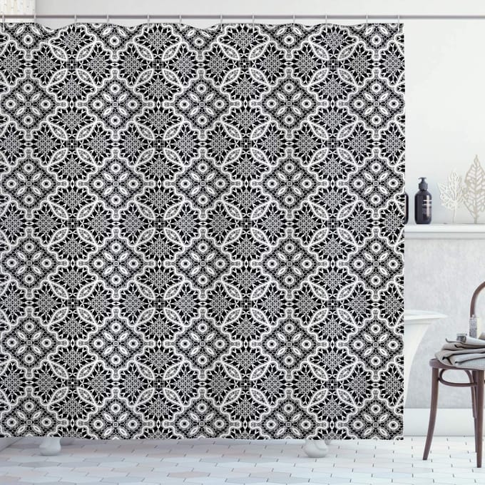 ABAKUHAUS Geometrisch Douchegordijn – 175x180 cm – Charcoal Wit