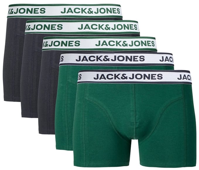 Jack & Jones Heren Plus Size Boxershorts Trunks JACNOLAN 5-Pack Effen Groen/Donkerblauw - 5XL