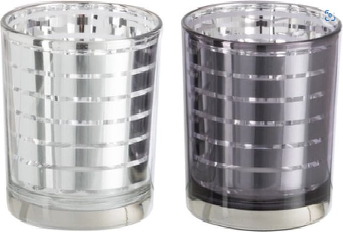 Theelichthouder glas zilver | 9.0x9.0x (h)12.5 cm | 2 stuks