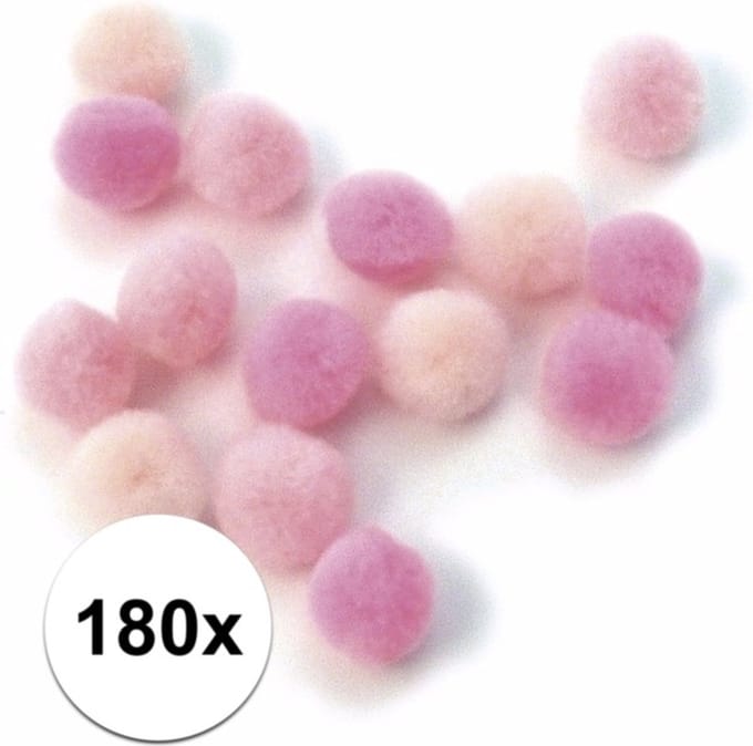 Rayher knutsel pompons - 60x - roze - 15 mm - Hobby en knutselen materialen