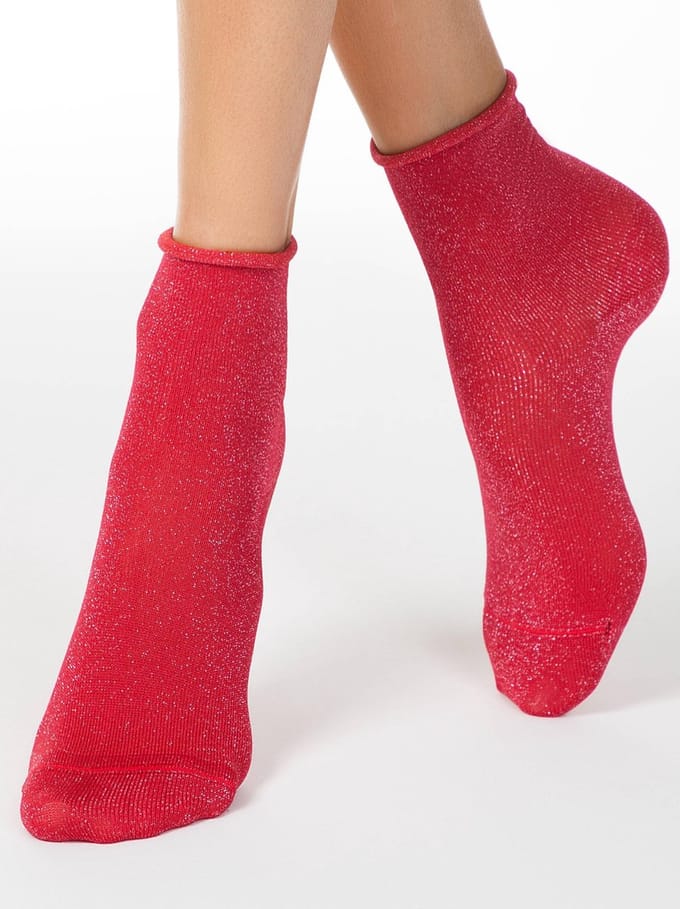 2-PAAR Glitter sokken gerold boordje, Geschenkset, Maat 36/37