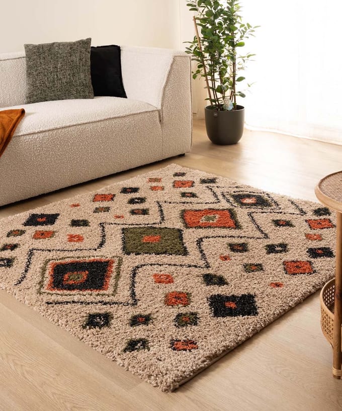 Vierkant hoogpolig vloerkleed - Artisan beige/multi 200x200