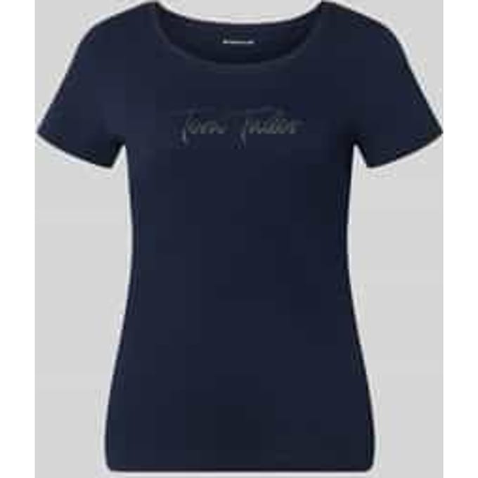 Tom Tailor - T-shirt met glitterlogo - Maat XL - sky captain blue